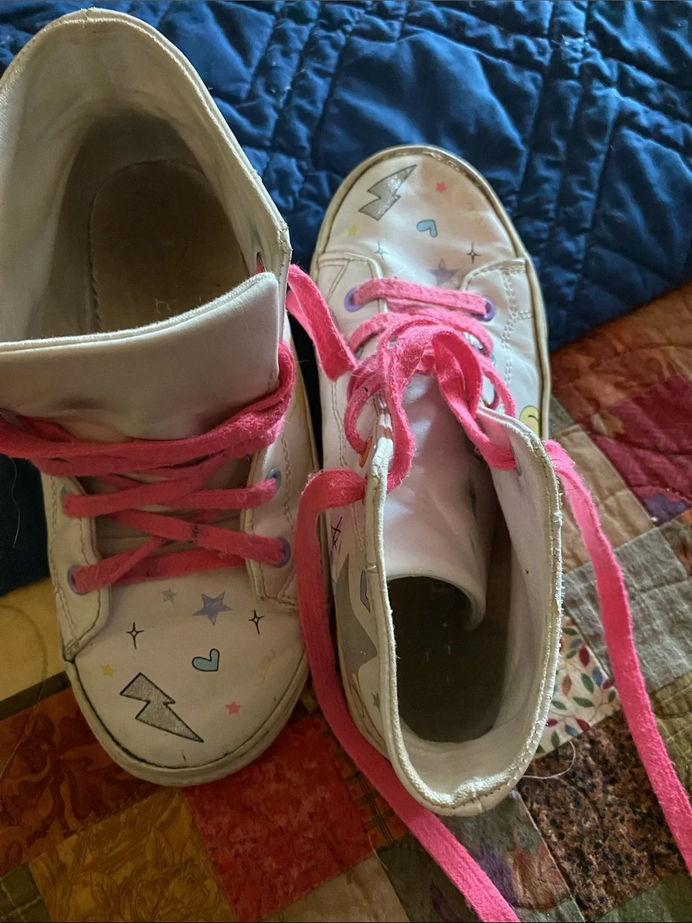 Kids Pink Lace-Up High Top Sneakers with Rainbow Unicorn Details